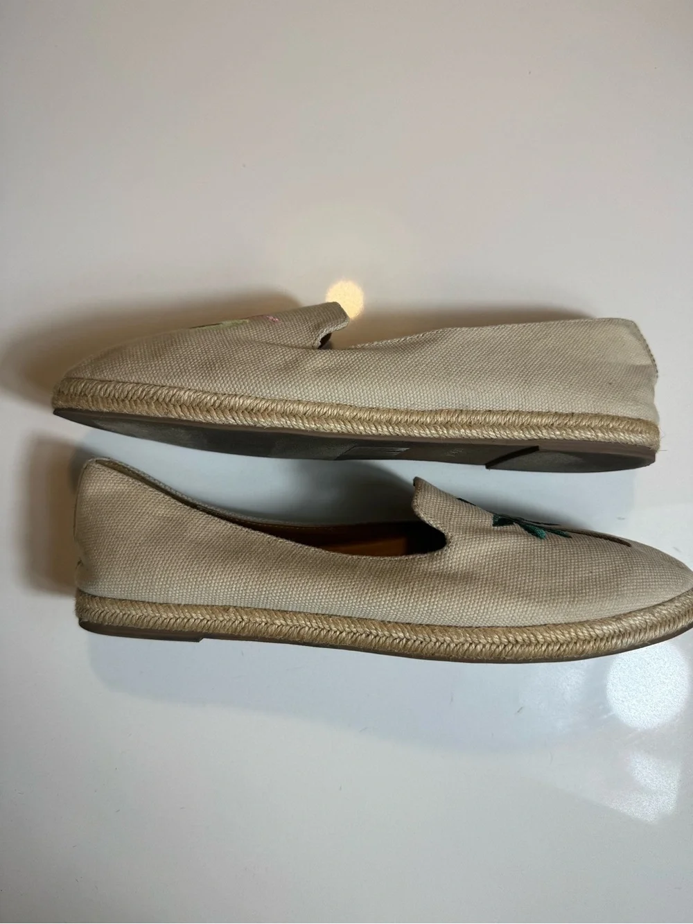 J.Crew Factory Tropical Embroidered Slip-On Espadrilles PalmTree Coconut Size9.5